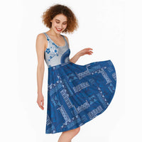Bula Fiji Midi Dress Blue Plumeria Masi Tapa Pattern LT05 - Polynesian Pride