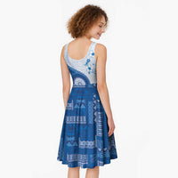 Bula Fiji Midi Dress Blue Plumeria Masi Tapa Pattern LT05 - Polynesian Pride