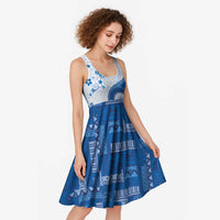 Bula Fiji Midi Dress Blue Plumeria Masi Tapa Pattern LT05 - Polynesian Pride