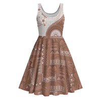 Bula Fiji Midi Dress Brown Plumeria Masi Tapa Pattern LT05 Brown - Polynesian Pride