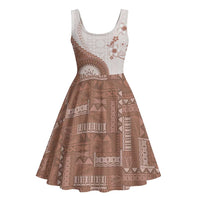 Bula Fiji Midi Dress Brown Plumeria Masi Tapa Pattern LT05 - Polynesian Pride