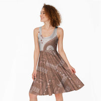 Bula Fiji Midi Dress Brown Plumeria Masi Tapa Pattern LT05 - Polynesian Pride