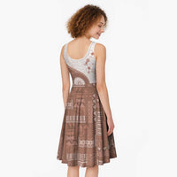 Bula Fiji Midi Dress Brown Plumeria Masi Tapa Pattern LT05 - Polynesian Pride