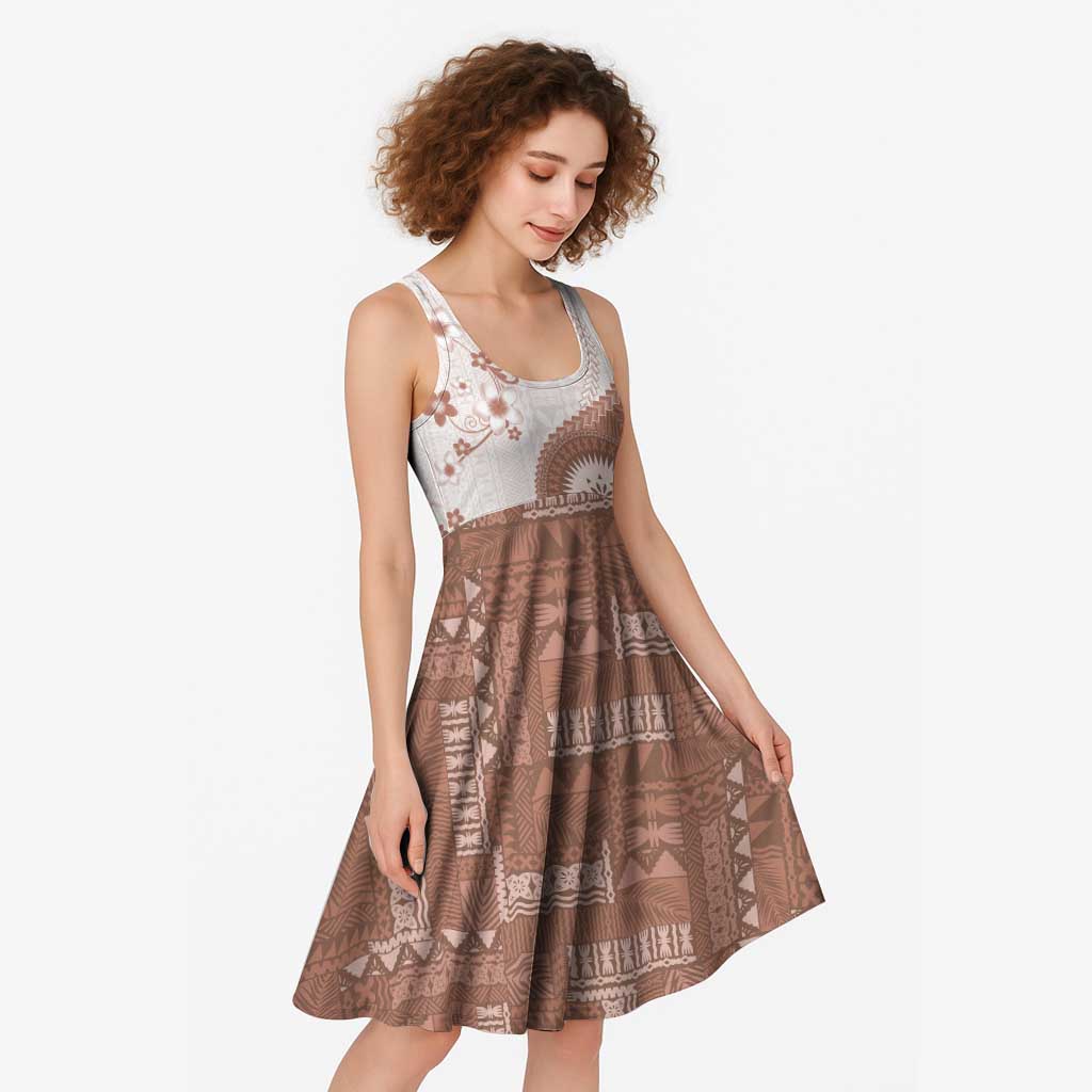 Bula Fiji Midi Dress Brown Plumeria Masi Tapa Pattern LT05 - Polynesian Pride
