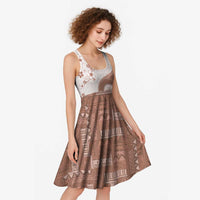 Bula Fiji Midi Dress Brown Plumeria Masi Tapa Pattern LT05 - Polynesian Pride