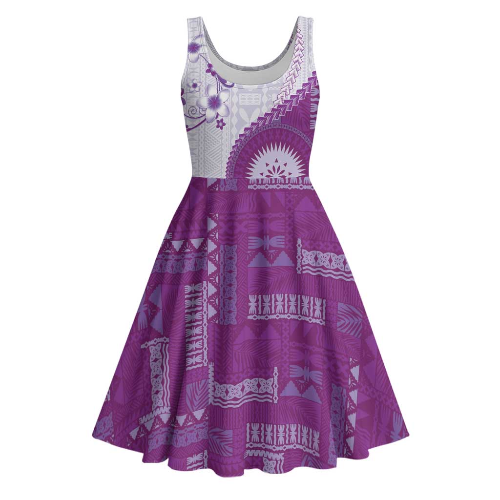 Bula Fiji Midi Dress Violet Plumeria Masi Tapa Pattern LT05 Violet - Polynesian Pride
