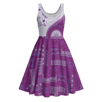 Bula Fiji Midi Dress Violet Plumeria Masi Tapa Pattern LT05 Violet - Polynesian Pride