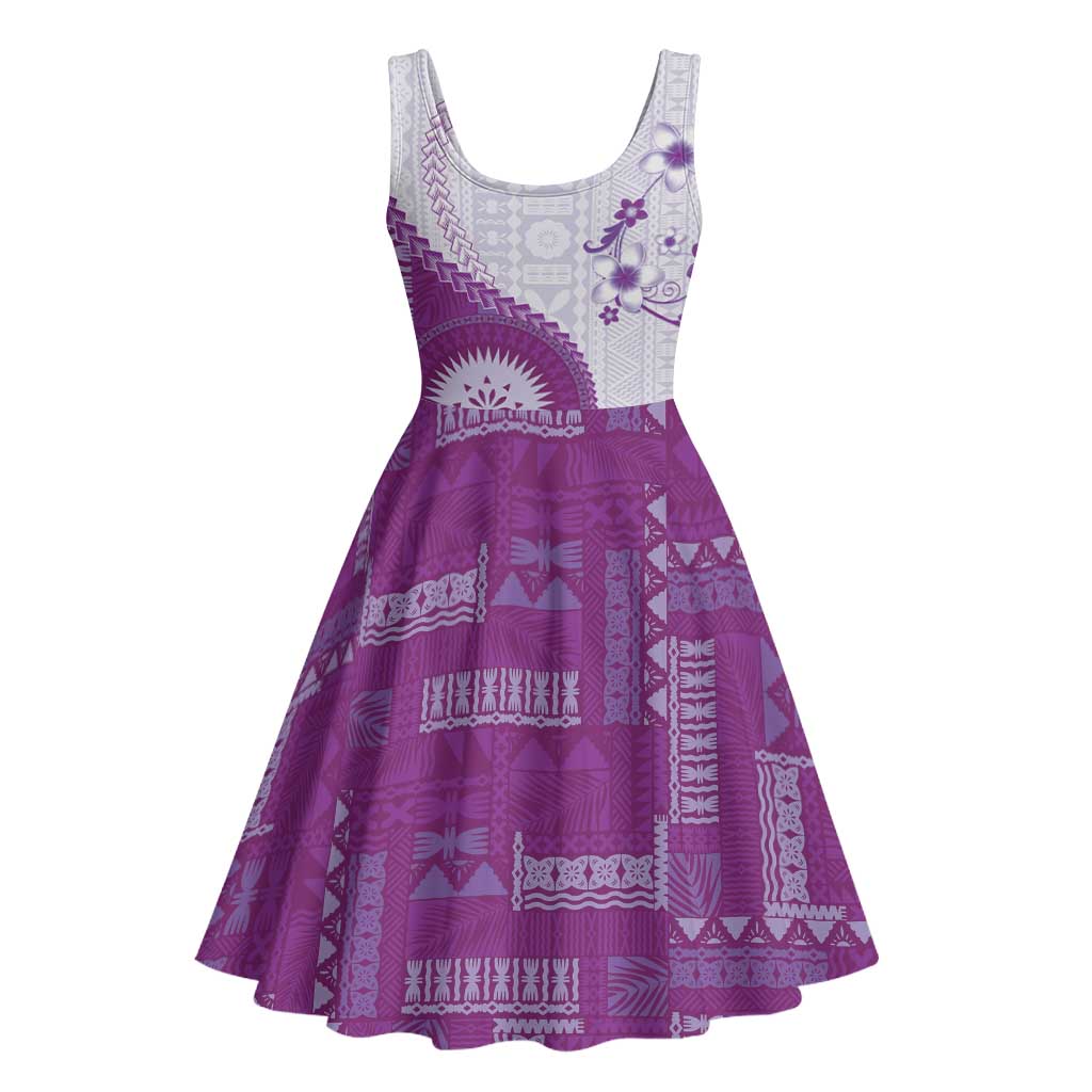 Bula Fiji Midi Dress Violet Plumeria Masi Tapa Pattern LT05 - Polynesian Pride