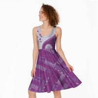 Bula Fiji Midi Dress Violet Plumeria Masi Tapa Pattern LT05 - Polynesian Pride