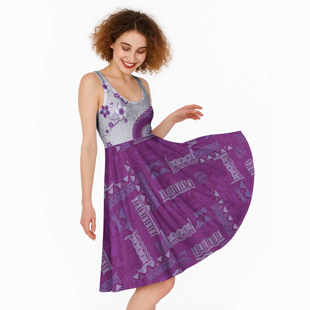 Bula Fiji Midi Dress Violet Plumeria Masi Tapa Pattern LT05 - Polynesian Pride