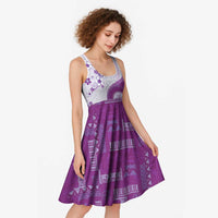 Bula Fiji Midi Dress Violet Plumeria Masi Tapa Pattern LT05 - Polynesian Pride