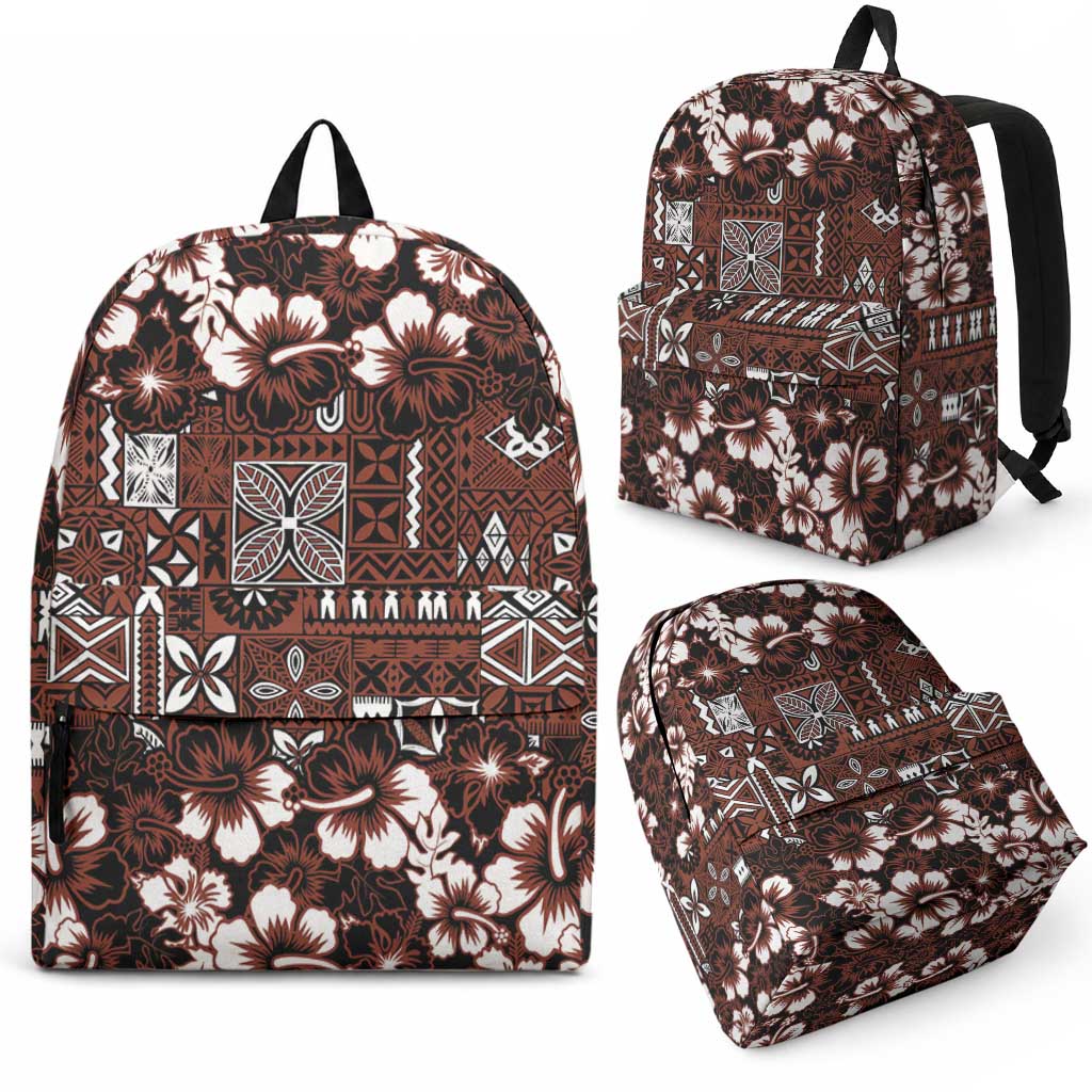 Burgundy Hawaiian Tapa Tribal Hibiscus Backpack LT9 - Polynesian Pride