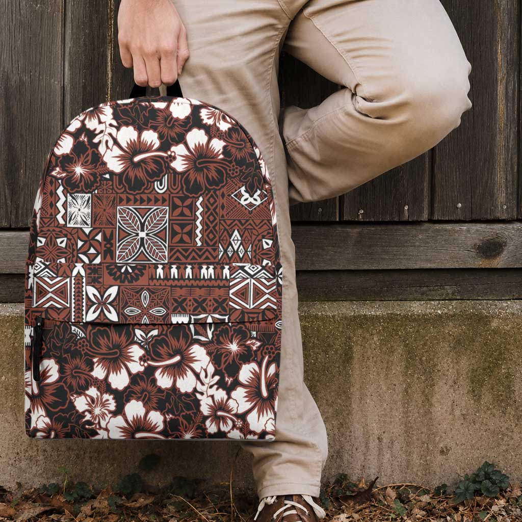 Burgundy Hawaiian Tapa Tribal Hibiscus Backpack LT9 - Polynesian Pride