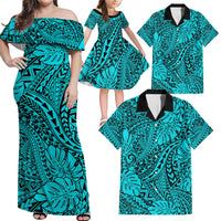 Turquoise Hawaii Family Matching Off Shoulder Maxi Dress And Hawaiian Shirt Tribal Art LT14 Dad's Shirt - 6XL - Polynesian Pride