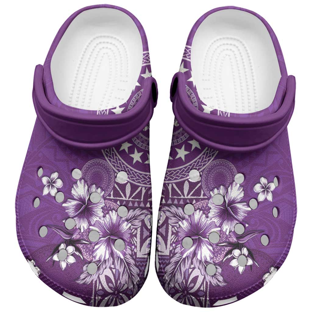 Cook Islands Clogs Shoes Purple Hibiscus And Stars LT05 Purple - Polynesian Pride