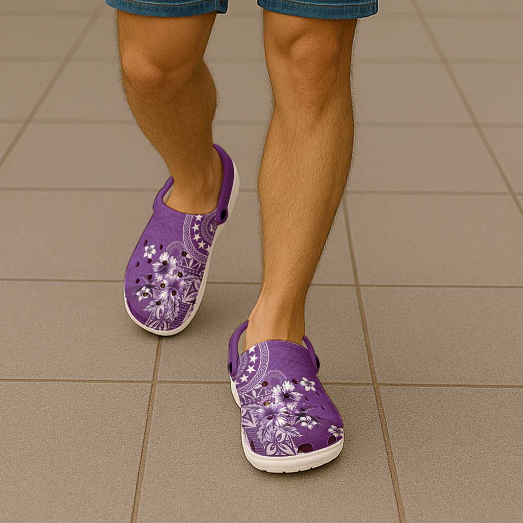 Cook Islands Clogs Shoes Purple Hibiscus And Stars LT05 - Polynesian Pride