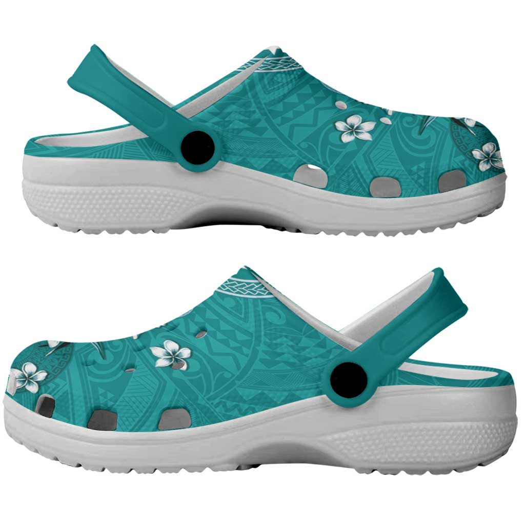 Cook Islands Clogs Shoes Teal Hibiscus And Stars