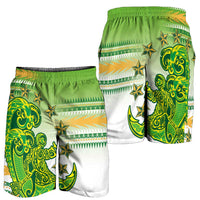 Cook Islands Va'a Race Shorts for Men Te Tatau Tattoos Sporty Style Green-White Color LT03 - Polynesian Pride