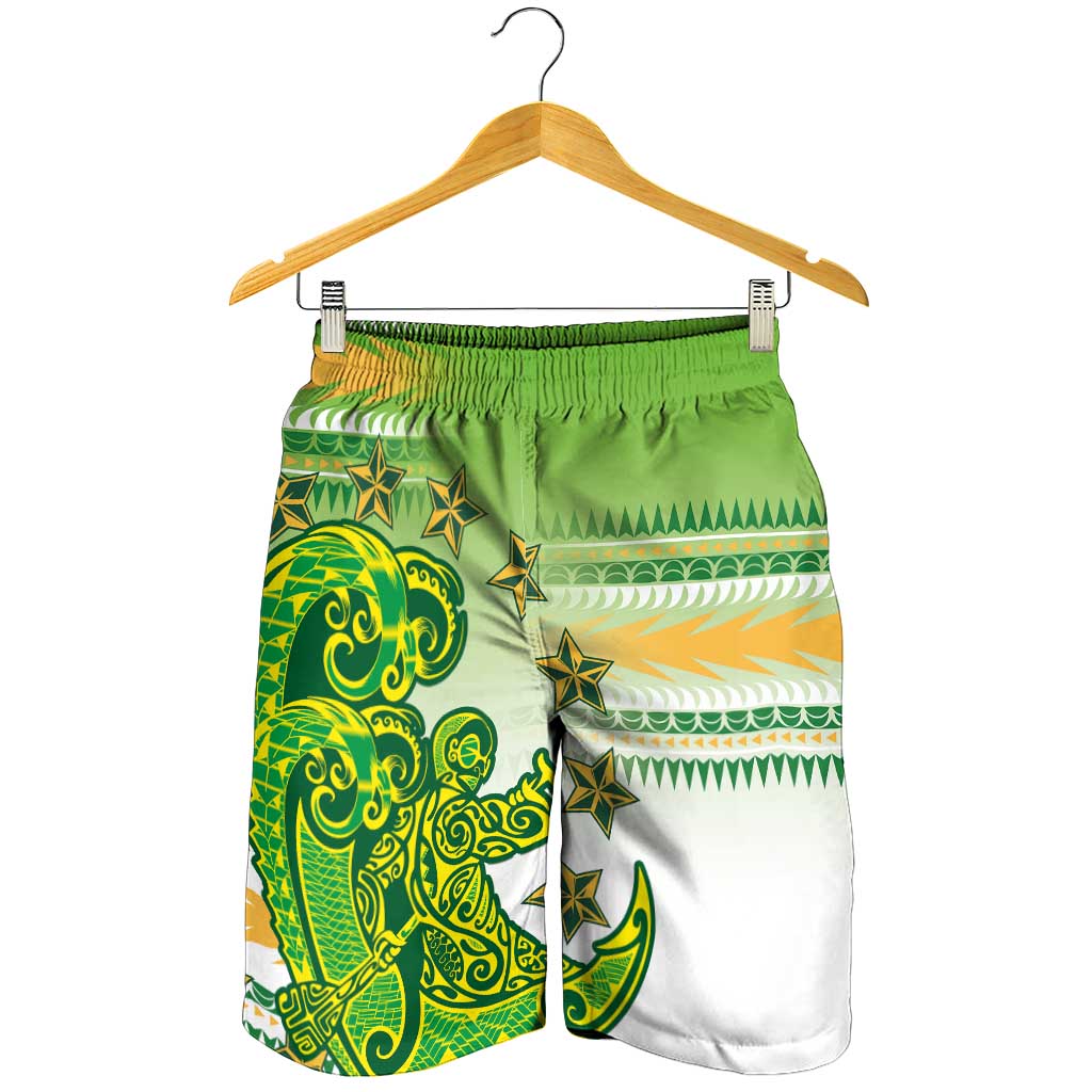 Cook Islands Va'a Race Shorts for Men Te Tatau Tattoos Sporty Style Green-White Color LT03 - Polynesian Pride