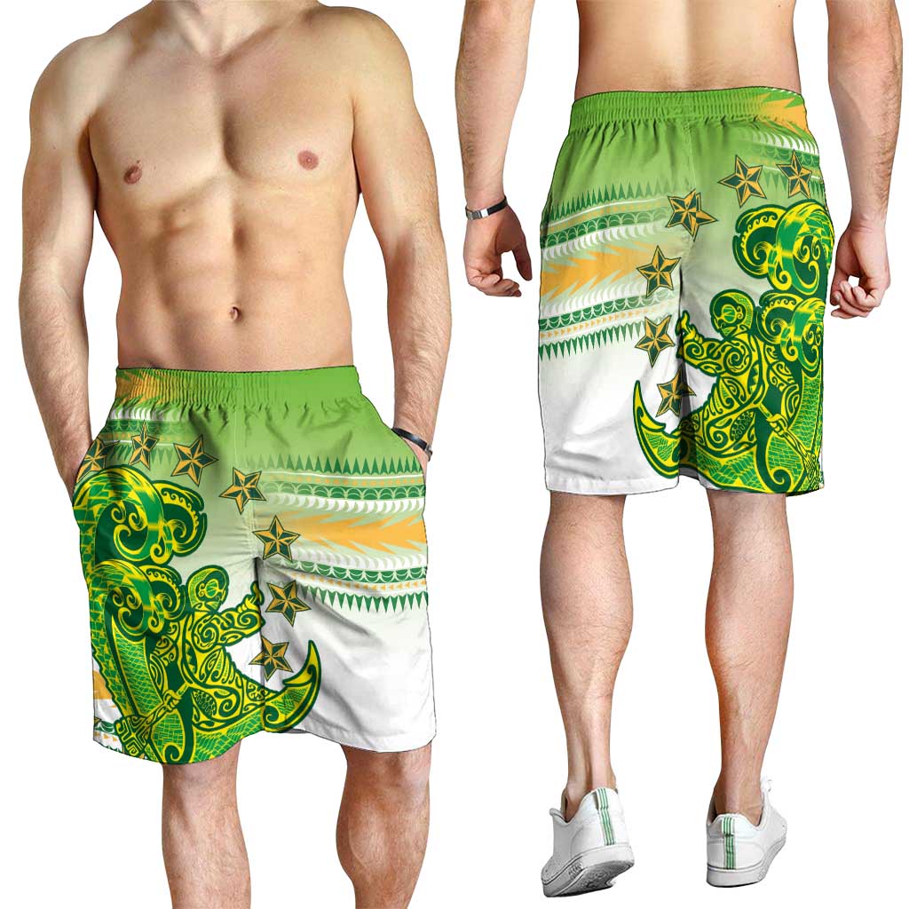 Cook Islands Va'a Race Shorts for Men Te Tatau Tattoos Sporty Style Green-White Color LT03 - Polynesian Pride