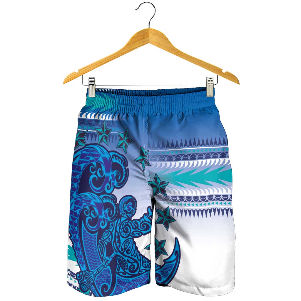 Cook Islands Va'a Race Shorts for Men Te Tatau Tattoos Sporty Style Light Blue Color LT03 - Polynesian Pride