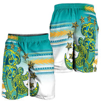 Cook Islands Va'a Race Shorts for Men Te Tatau Tattoos Sporty Style Turquoise Color LT03 - Polynesian Pride