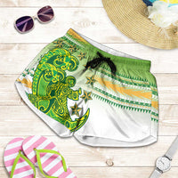 Cook Islands Va'a Race Shorts for Women Te Tatau Tattoos Sporty Style Green-White Color LT03 Green - Polynesian Pride
