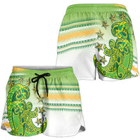 Cook Islands Va'a Race Shorts for Women Te Tatau Tattoos Sporty Style Green-White Color LT03 - Polynesian Pride