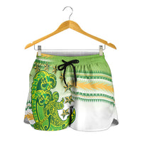 Cook Islands Va'a Race Shorts for Women Te Tatau Tattoos Sporty Style Green-White Color LT03 - Polynesian Pride