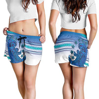 Cook Islands Va'a Race Shorts for Women Te Tatau Tattoos Sporty Style Light Blue Color LT03 - Polynesian Pride