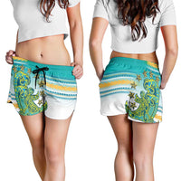 Cook Islands Va'a Race Shorts for Women Te Tatau Tattoos Sporty Style Turquoise Color LT03 - Polynesian Pride