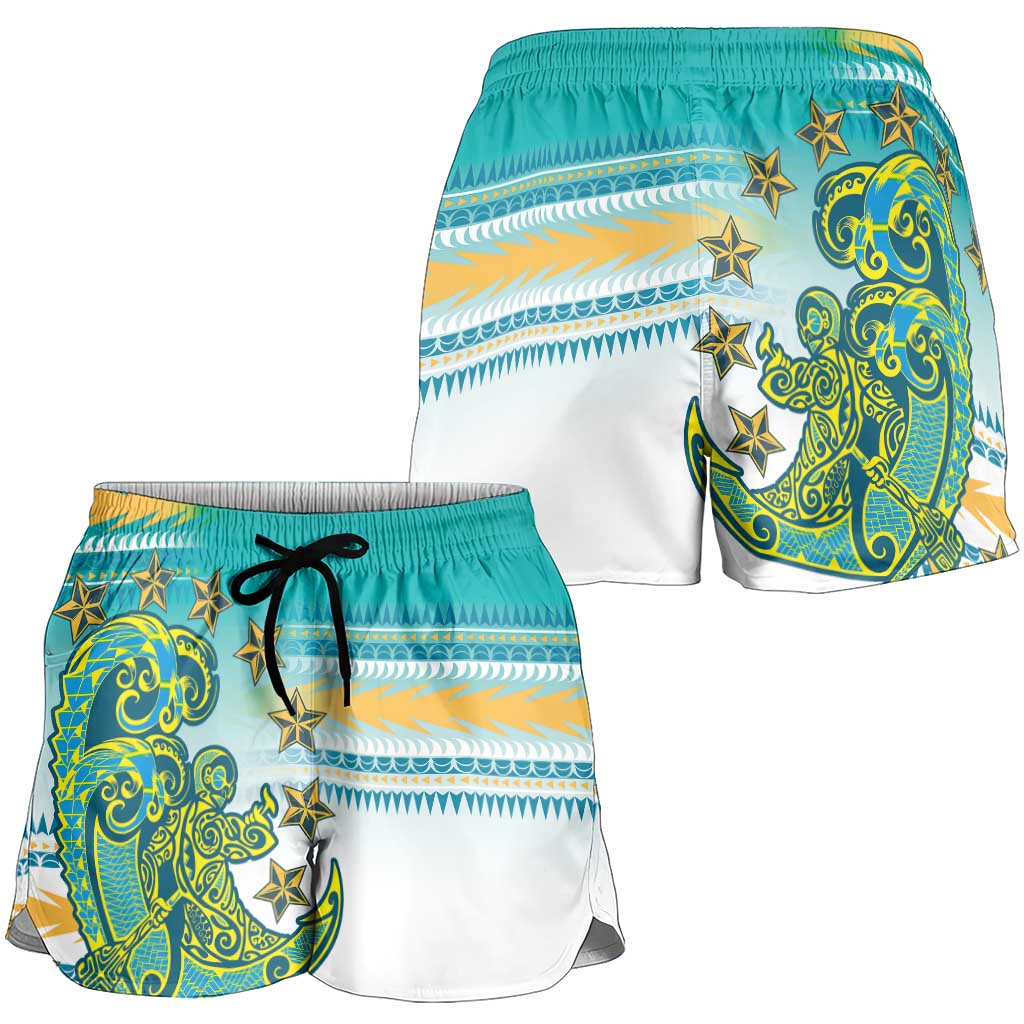 Cook Islands Va'a Race Shorts for Women Te Tatau Tattoos Sporty Style Turquoise Color LT03 - Polynesian Pride
