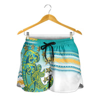 Cook Islands Va'a Race Shorts for Women Te Tatau Tattoos Sporty Style Turquoise Color LT03 - Polynesian Pride