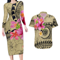 Matching Outfit For Couples Hawaii Tropical Flowers Polynesian Tribal Wave Bodycon Dress And Hawaii Shirt No Dress - Polynesian Pride
