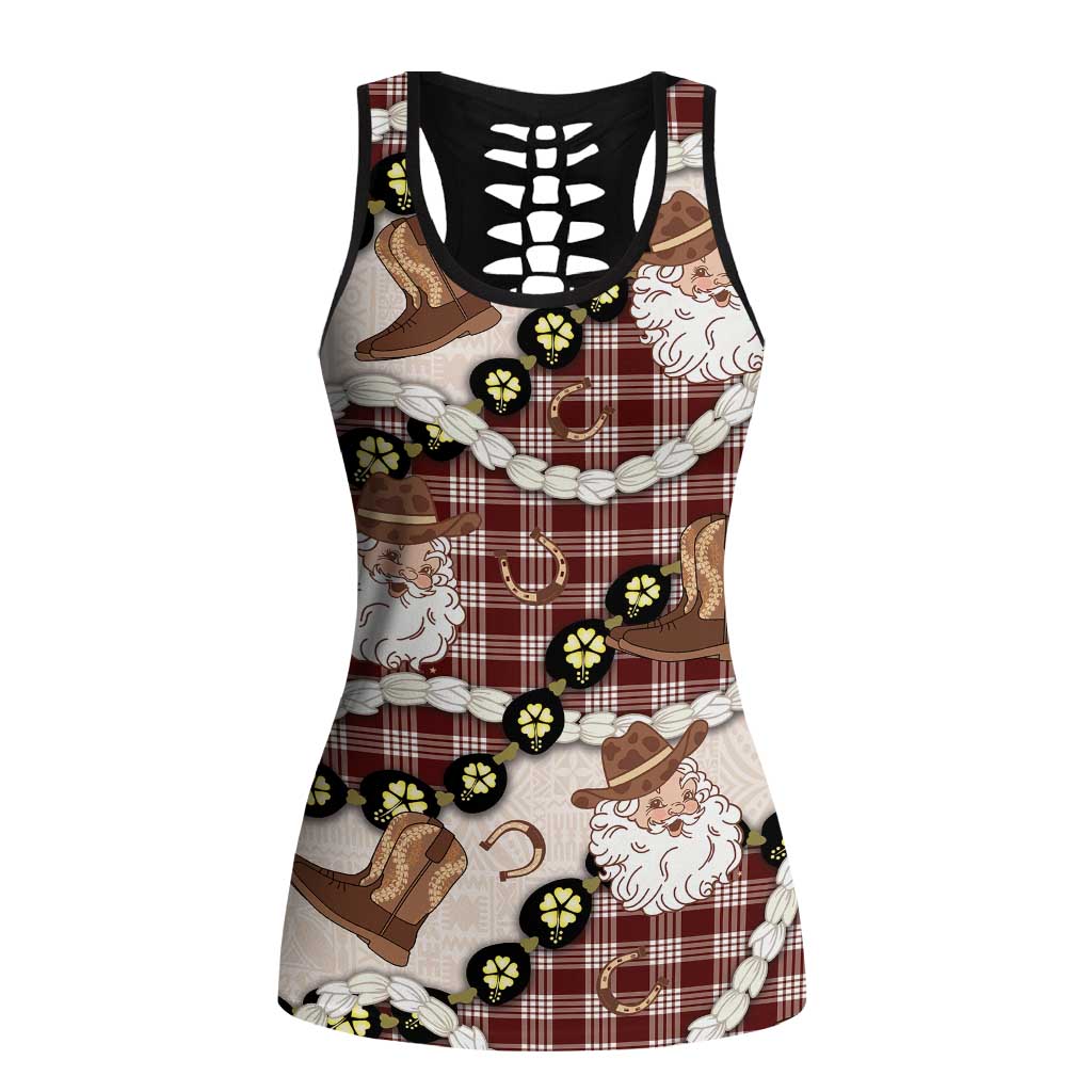 Cowboy Hawaii Mele Kalikimaka Hollow Tank Top Paniolo Kukui Nut Pikake Lei Burgundy Version LT14 Female Burgundy - Polynesian Pride
