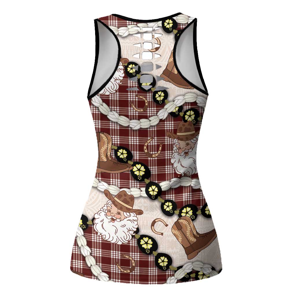 Cowboy Hawaii Mele Kalikimaka Hollow Tank Top Paniolo Kukui Nut Pikake Lei Burgundy Version LT14 - Polynesian Pride