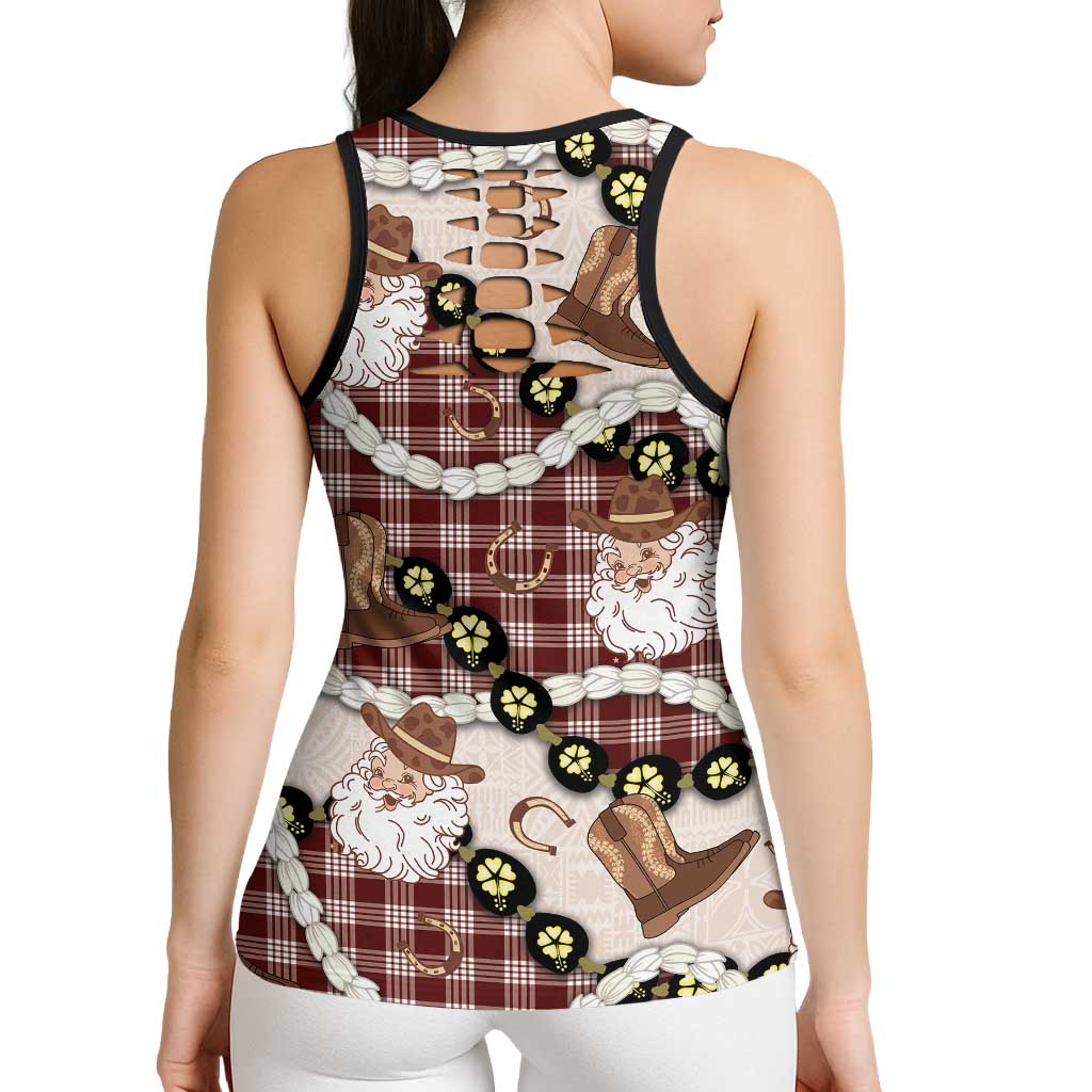 Cowboy Hawaii Mele Kalikimaka Hollow Tank Top Paniolo Kukui Nut Pikake Lei Burgundy Version LT14 - Polynesian Pride