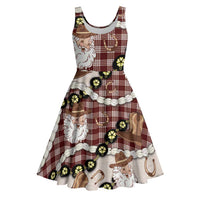 Cowboy Hawaii Mele Kalikimaka Midi Dress Paniolo Kukui Nut Pikake Lei Burgundy Version LT14 Burgundy - Polynesian Pride
