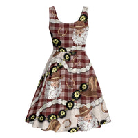 Cowboy Hawaii Mele Kalikimaka Midi Dress Paniolo Kukui Nut Pikake Lei Burgundy Version LT14 - Polynesian Pride