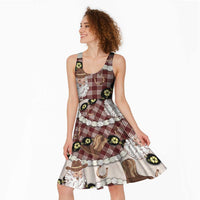 Cowboy Hawaii Mele Kalikimaka Midi Dress Paniolo Kukui Nut Pikake Lei Burgundy Version LT14 - Polynesian Pride