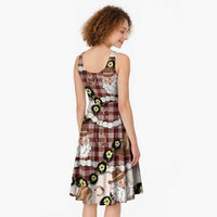 Cowboy Hawaii Mele Kalikimaka Midi Dress Paniolo Kukui Nut Pikake Lei Burgundy Version LT14 - Polynesian Pride