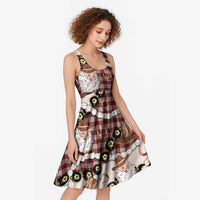 Cowboy Hawaii Mele Kalikimaka Midi Dress Paniolo Kukui Nut Pikake Lei Burgundy Version LT14 - Polynesian Pride