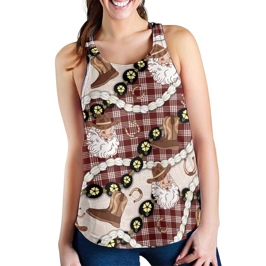 Cowboy Hawaii Mele Kalikimaka Women Racerback Tank Paniolo Kukui Nut Pikake Lei Burgundy Version LT14 - Polynesian Pride