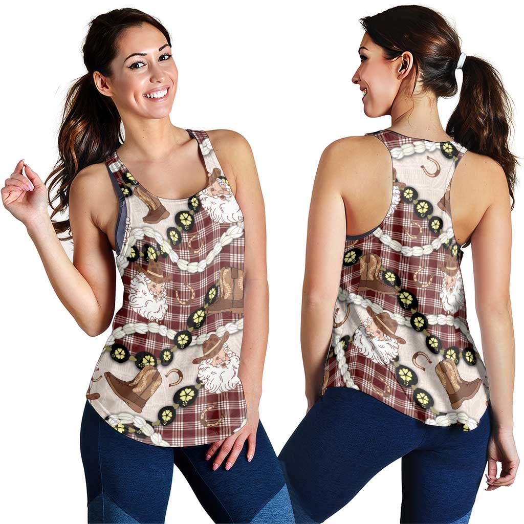 Cowboy Hawaii Mele Kalikimaka Women Racerback Tank Paniolo Kukui Nut Pikake Lei Burgundy Version LT14 - Polynesian Pride