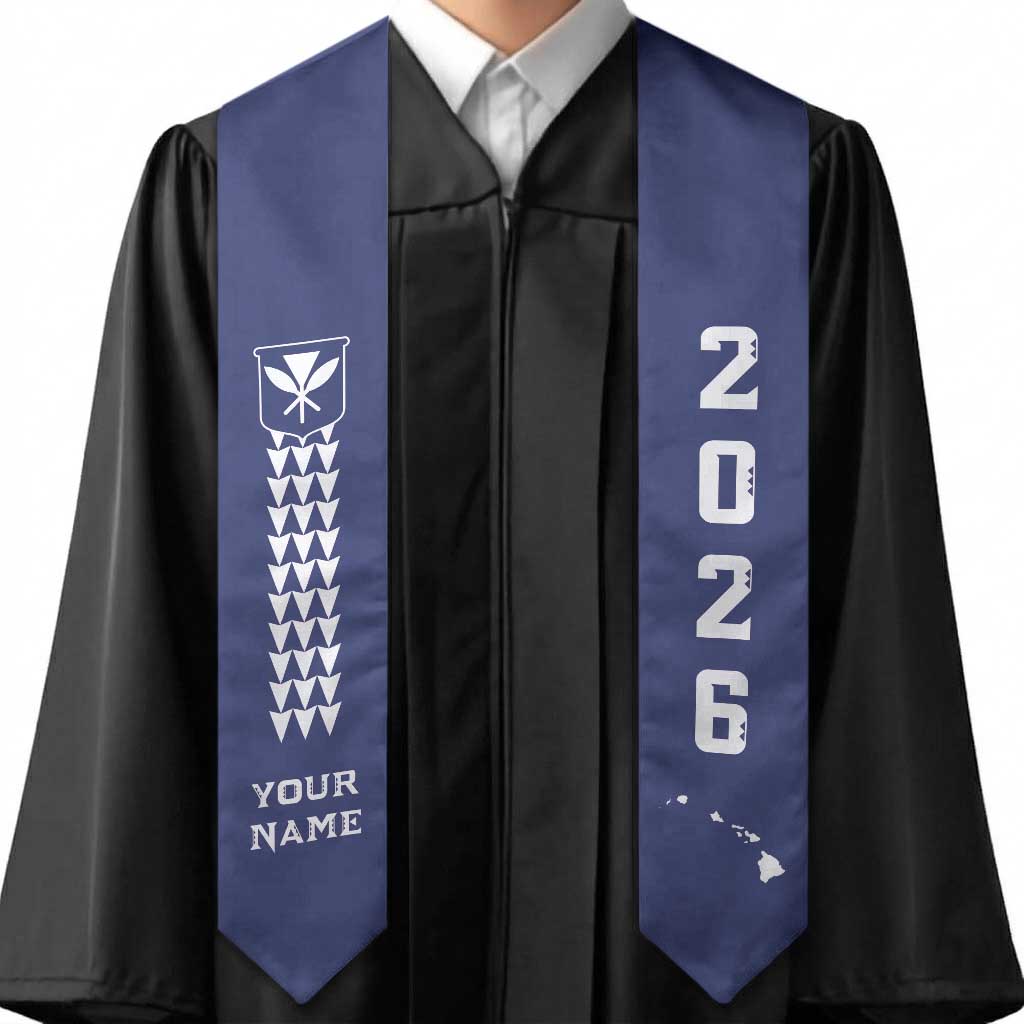 Custom Aloha Hawaii Graduation Stole Kakau Pattern Blue Version