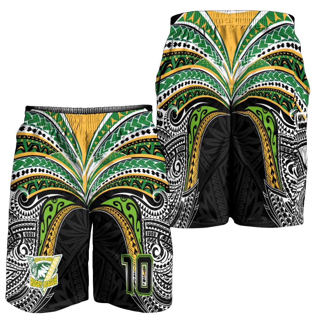 Custom Cook Islands Rugby League Shorts for Men Tatau Tribal Motifs-Black Color LT03 - Polynesian Pride