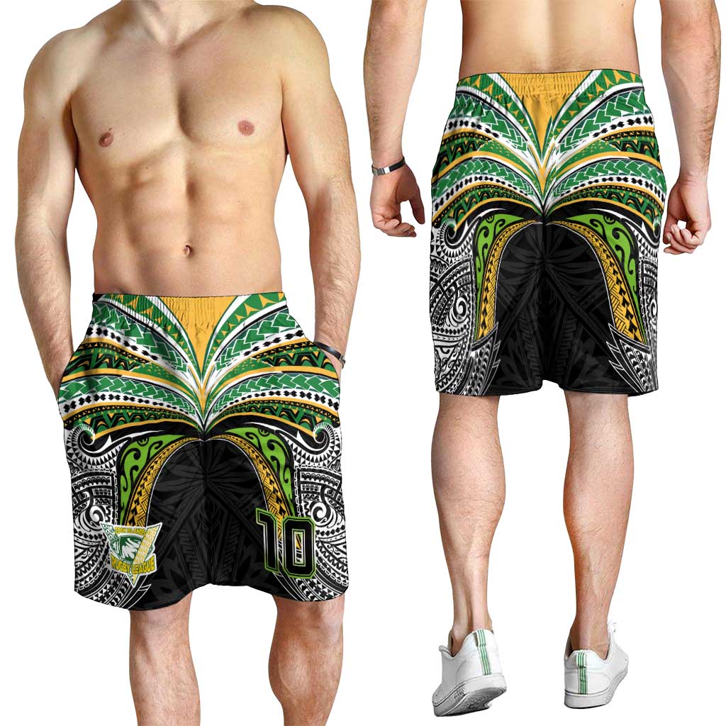 Custom Cook Islands Rugby League Shorts for Men Tatau Tribal Motifs-Black Color LT03 - Polynesian Pride