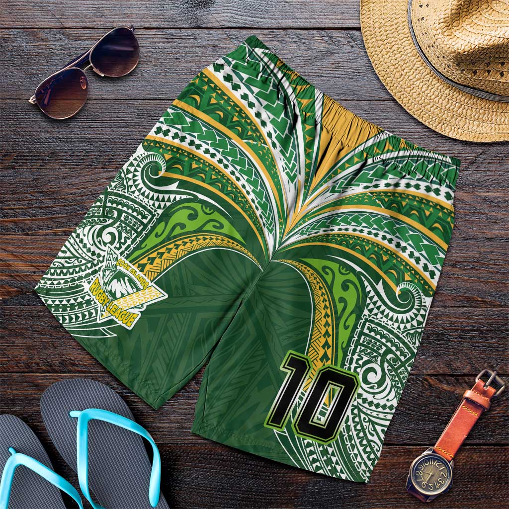 Custom Cook Islands Rugby League Shorts for Men Tatau Tribal Motifs-Dark Green Color LT03 Green - Polynesian Pride