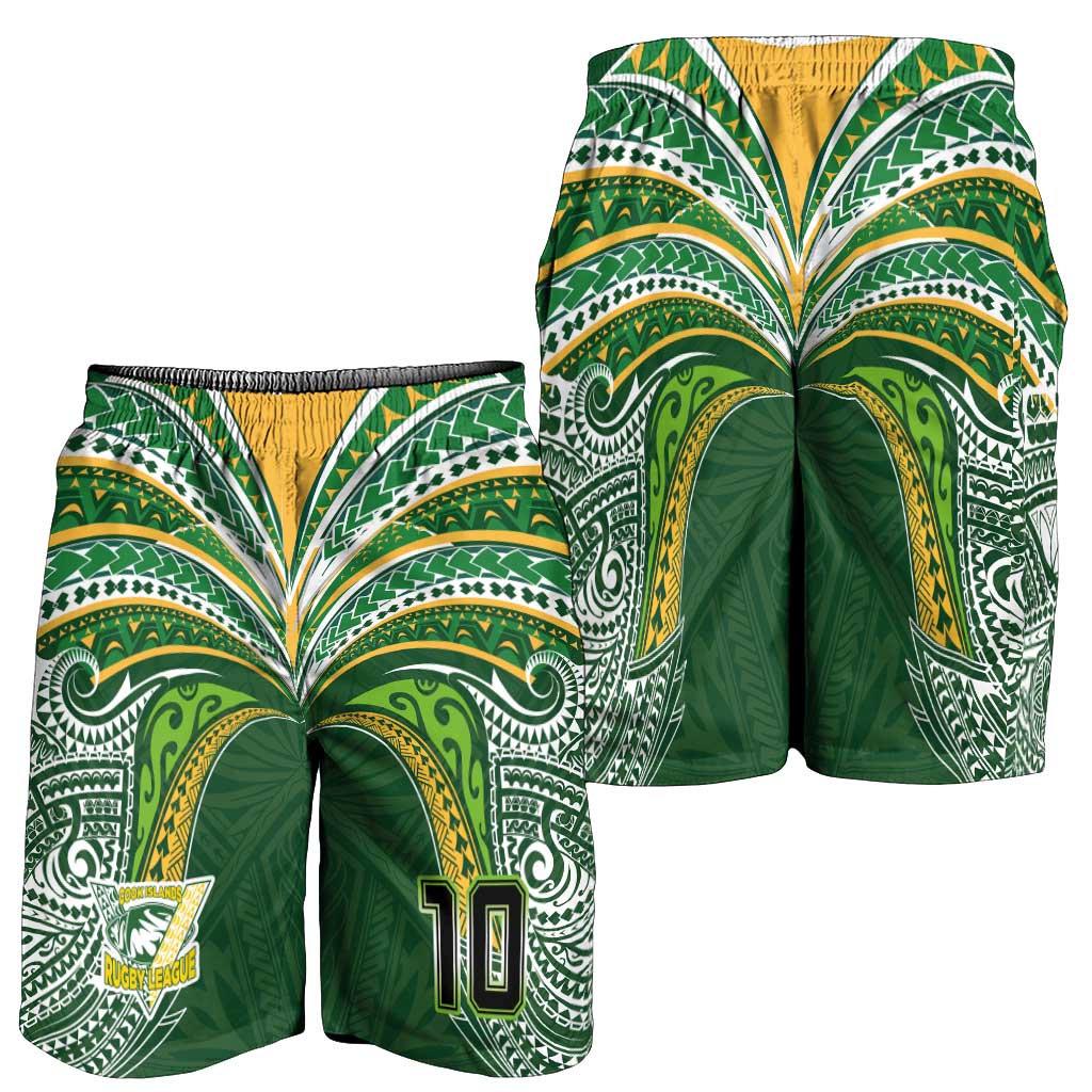 Custom Cook Islands Rugby League Shorts for Men Tatau Tribal Motifs-Dark Green Color LT03 - Polynesian Pride