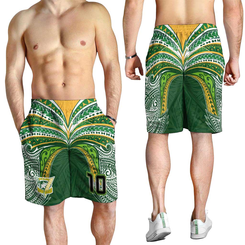 Custom Cook Islands Rugby League Shorts for Men Tatau Tribal Motifs-Dark Green Color LT03 - Polynesian Pride